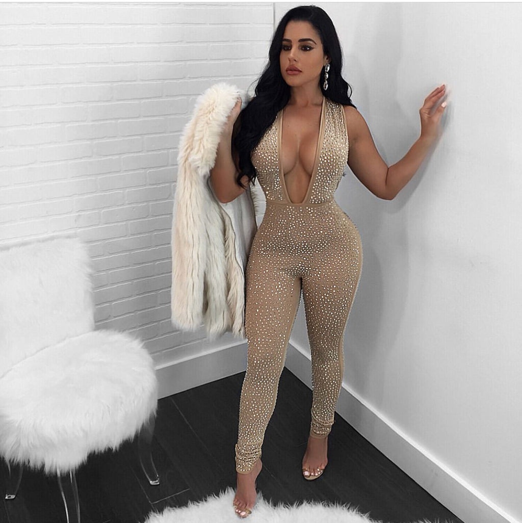 Rhinestone Open Jumpsuit