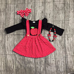 Polka Dot Suspender Dress w/ Apple
